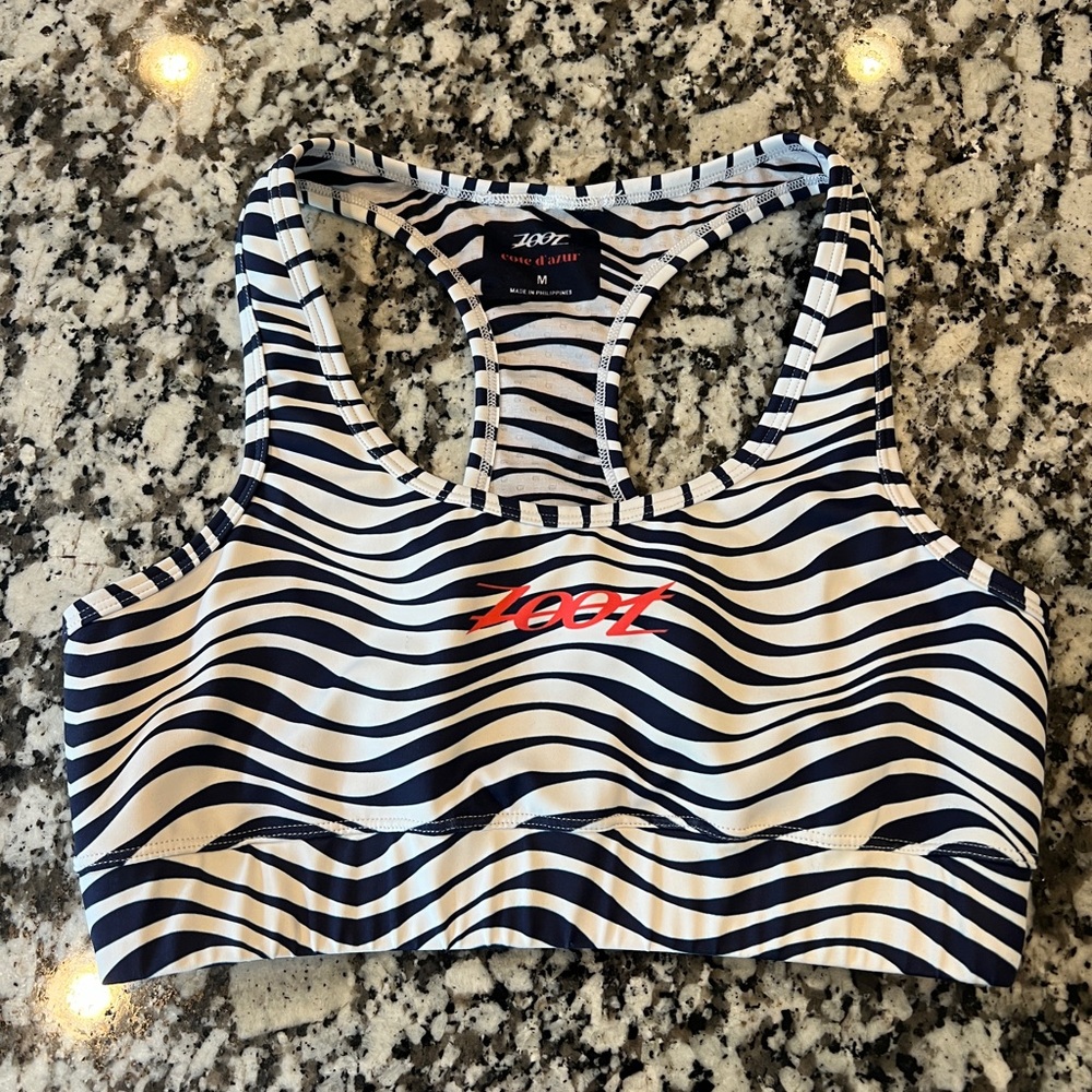 Zoot Sports Women's Zebra Print Sports Bra - Blue and White